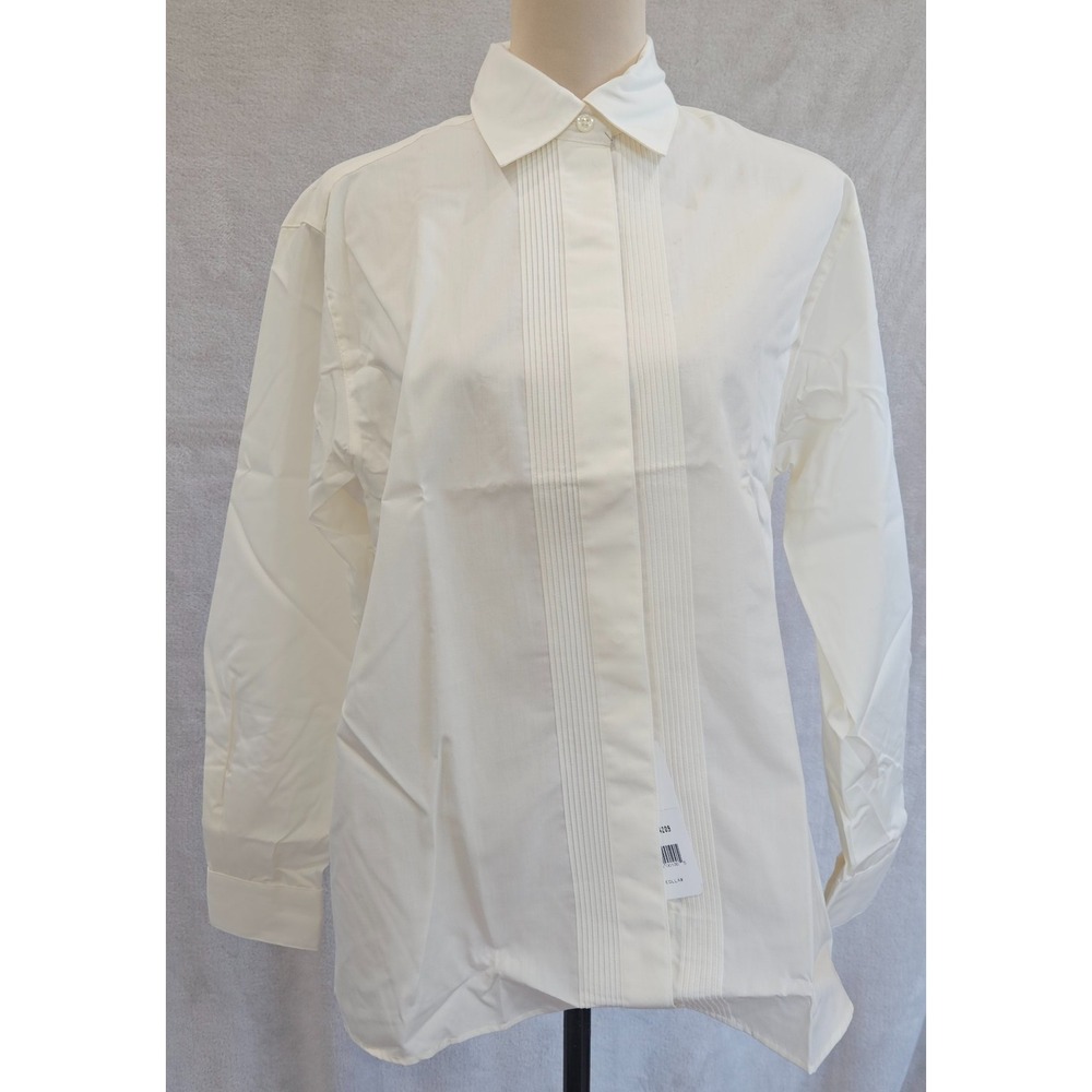 VTG Foxcroft Tuxedo Blouse Size 12 Pin Tuck Pleated Button Down NWT Cream Y2K